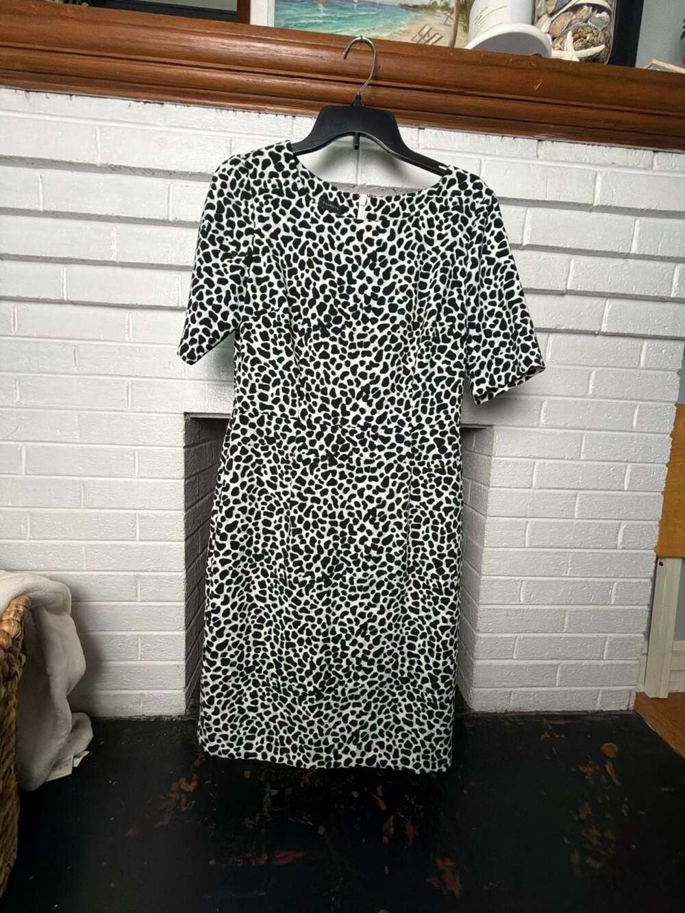 Talbots Black and White Animal Print Crepe Sheath Dress Size 8